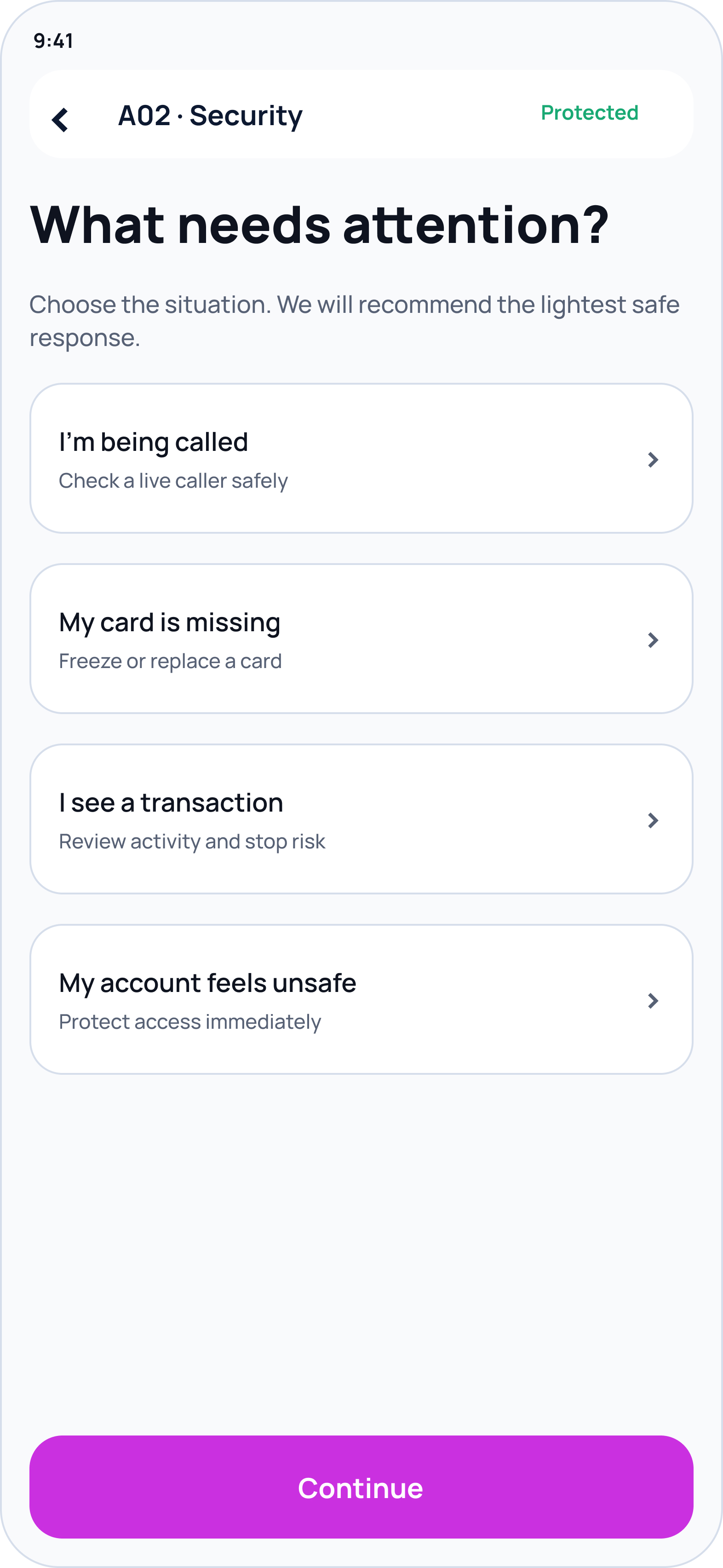 Incident choice screen using customer language