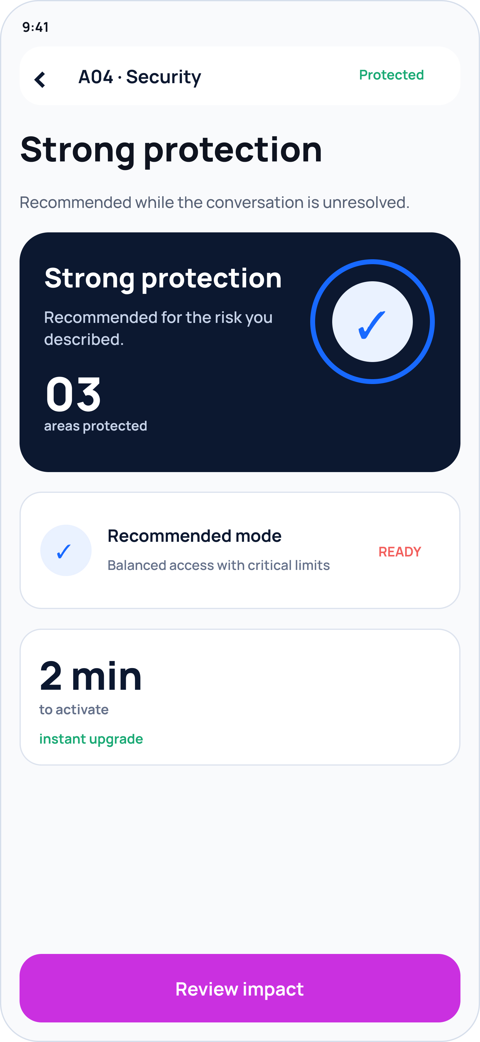 Recommended protection screen